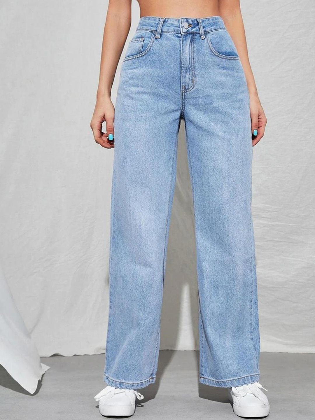 Kotty Women Blue Jean Straight Fit High-Rise Clean Look Stretchable Jeans