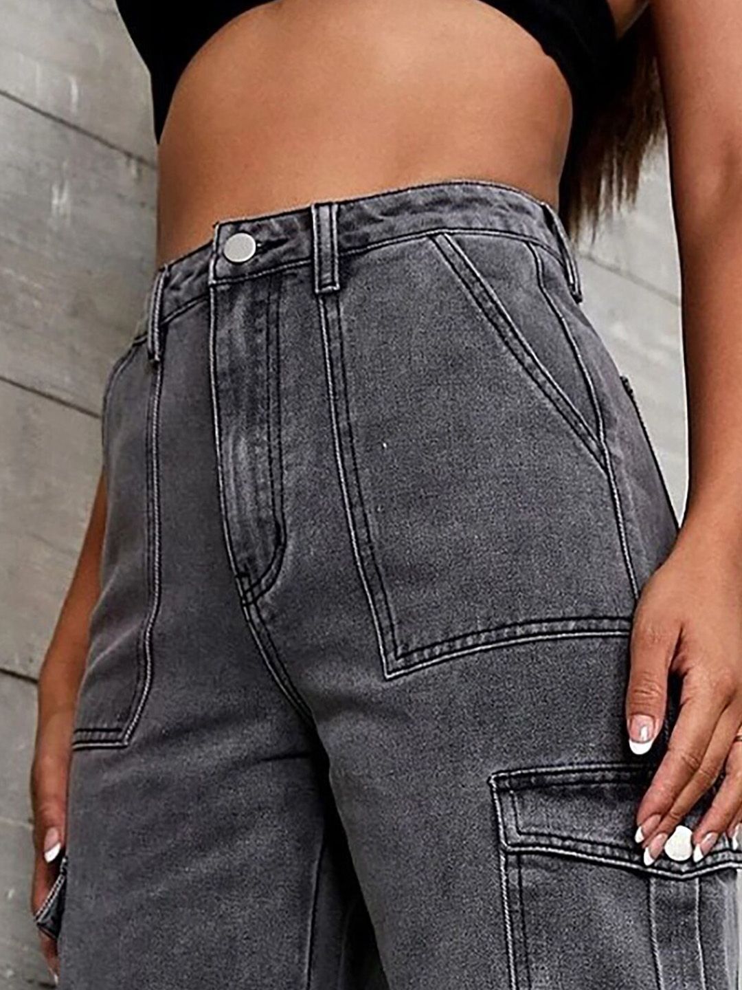 Kotty Women Grey Jean Straight Fit Mildly Distressed Light Fade Stretchable Jeans