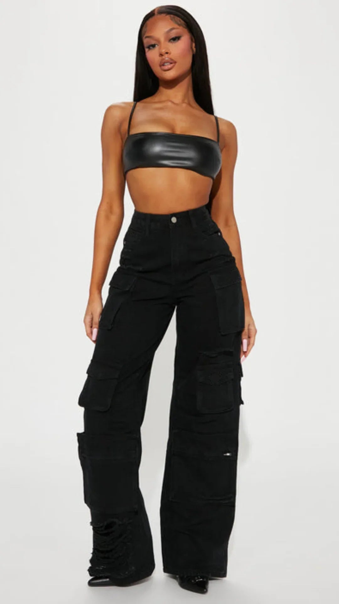 Black Distress Cargo Pants - UrbanClubCo.