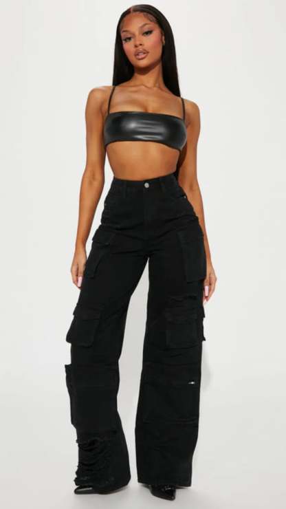 Black Distress Cargo Pants - UrbanClubCo.