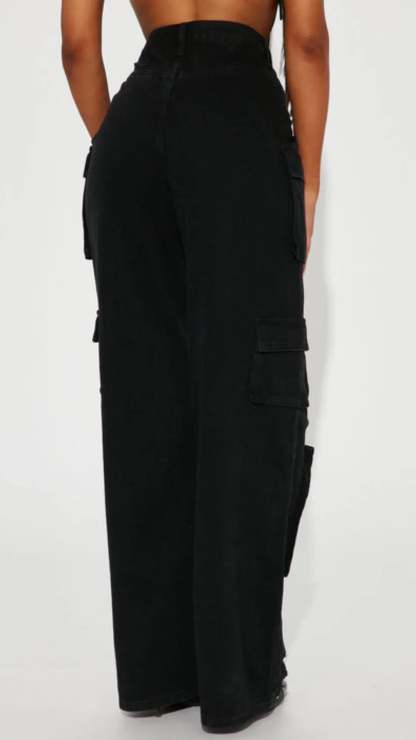 Black Distress Cargo Pants - UrbanClubCo.
