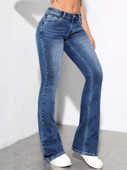 Kotty Women Bootcut High-Rise Clean Look Heavy Fade Whiskers Stretchable Jeans
