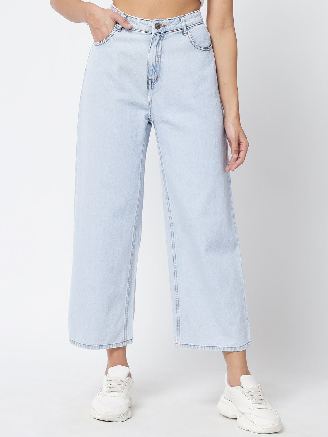 Kotty Women Blue Jean Straight Fit High-Rise Stretchable Cropped Jeans