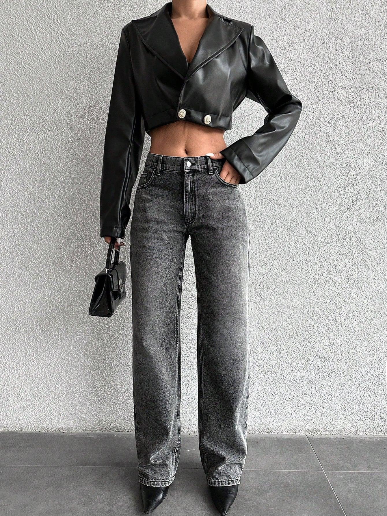 Basic Light Grey Wash Straight Leg Jeans - UrbanClubCo.