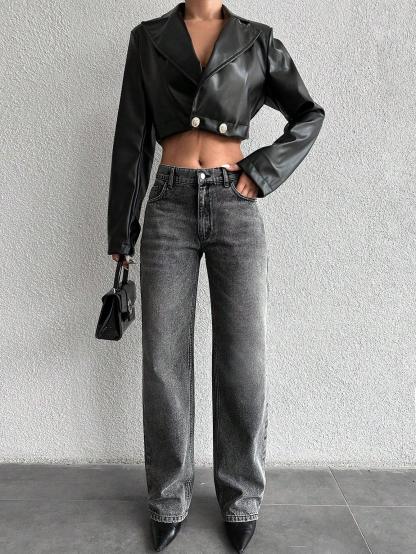 Basic Light Grey Wash Straight Leg Jeans - UrbanClubCo.