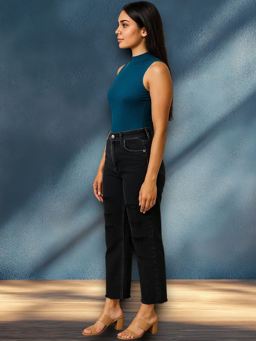 Kotty Women Regular Fit High-Rise Mildly Distressed Light Fade Stretchable Jeans