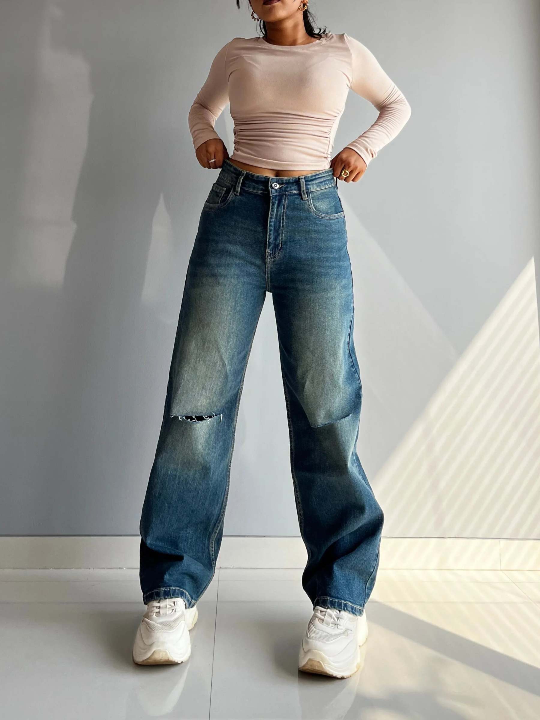 90's Blue Ripped Baggy fit Jeans - trueweaver.in