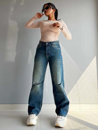 90's Blue Ripped Baggy fit Jeans - trueweaver.in