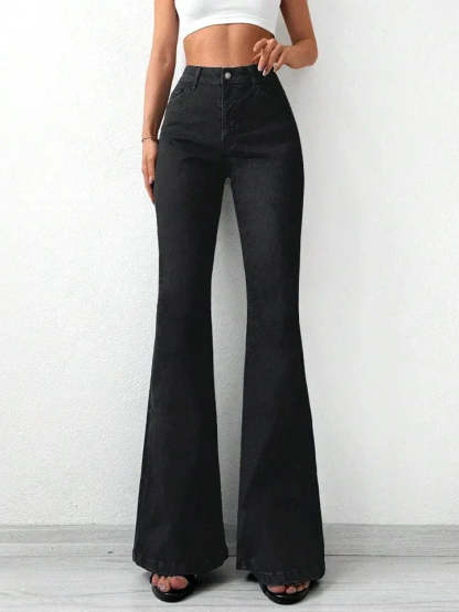 Black Bootcut Flare High Waist Jeans - UrbanClubCo.
