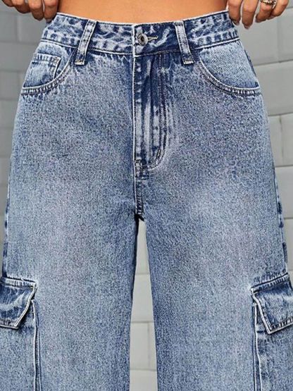Kotty Women High-Rise Clean Look Light Fade Stretchable Cargo Jeans