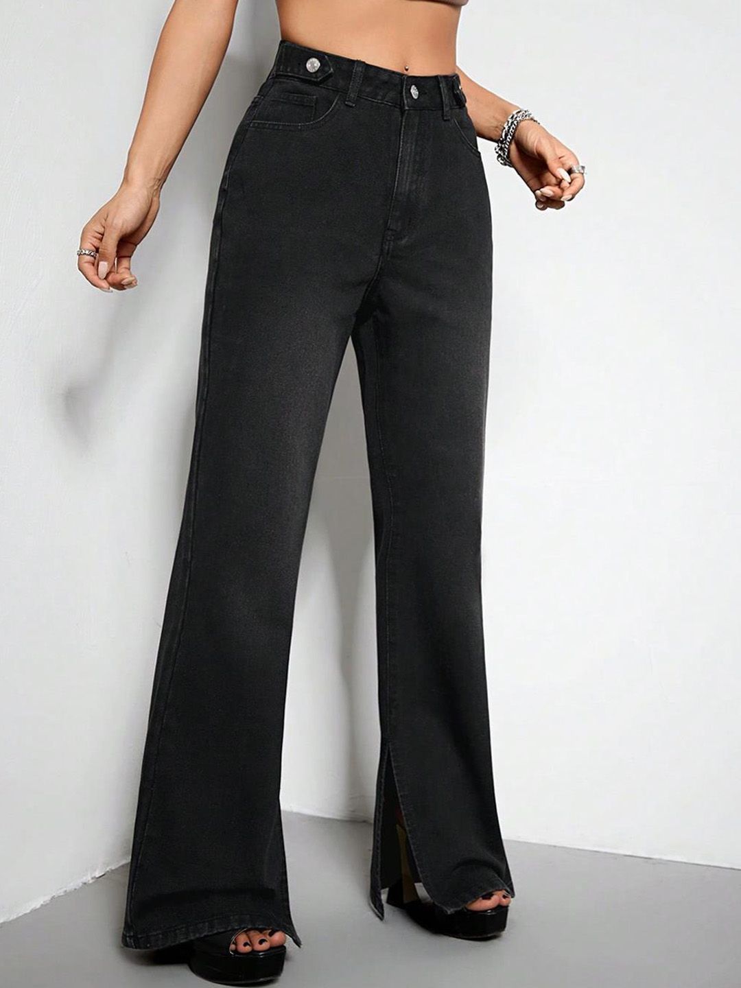 KOTTY Basics Women Black Jean Flared High-Rise Clean Look Stretchable Jeans