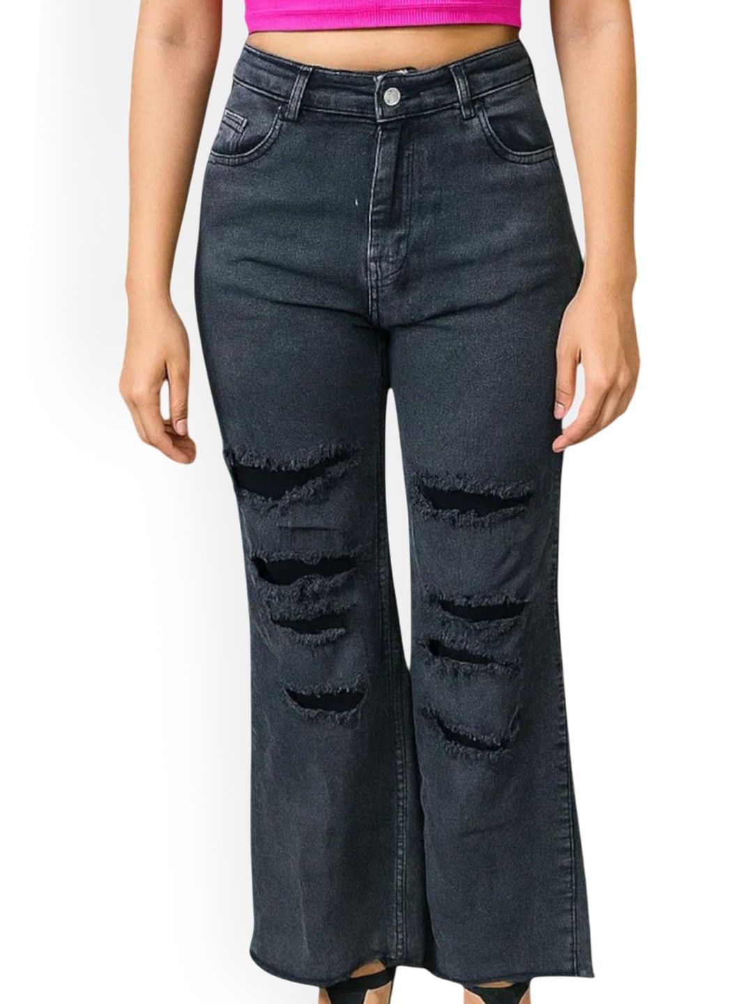 Kotty Women High-Rise Highly Distressed StretchableBootcut Jeans