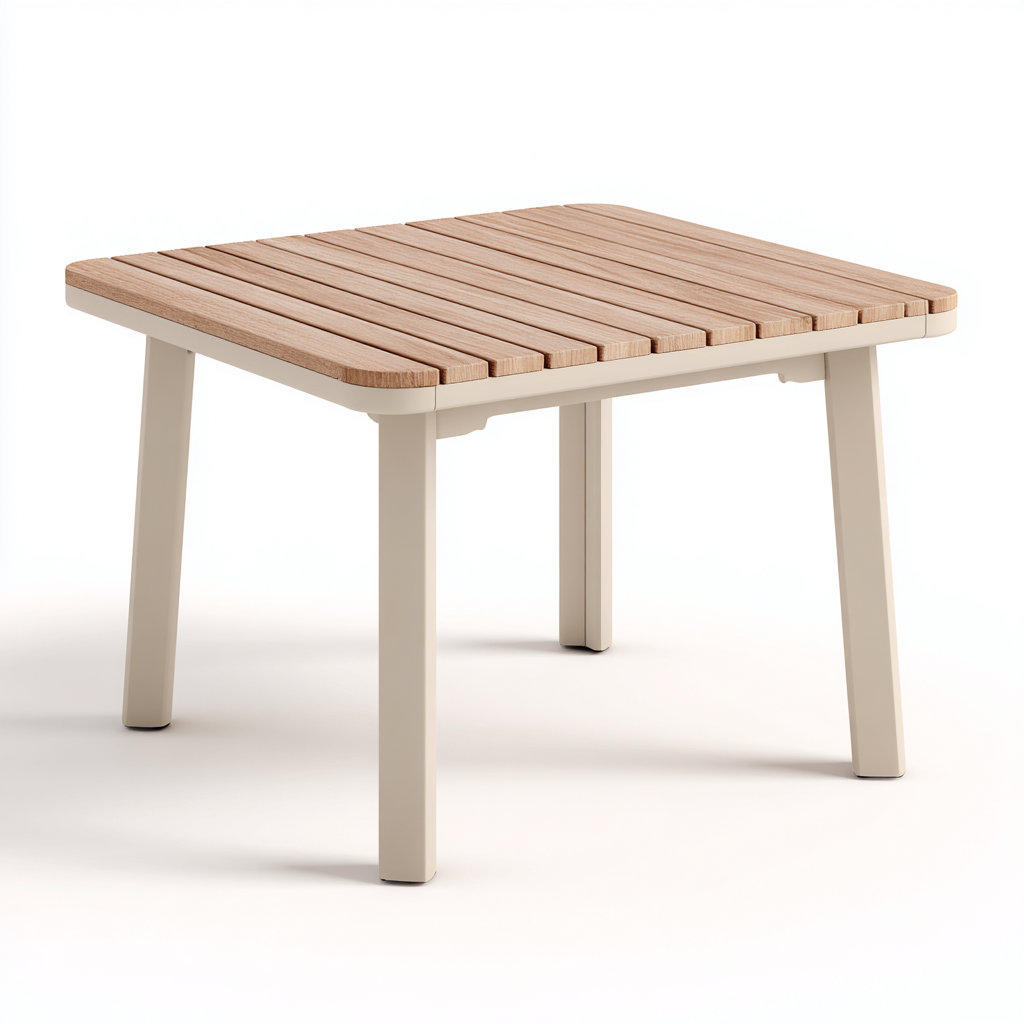 Outdoor Table wood top aluminium frame 90x90x75 cm - beige-wood - outdoor garden design-Havenmynest