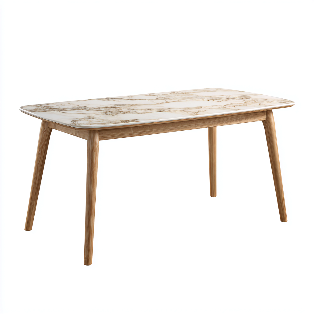 Outdoor Tables Marble Effect Top Wooden Legs 160x80x75 cm - White - Modern Outdoor Dining Design-Havenmynest