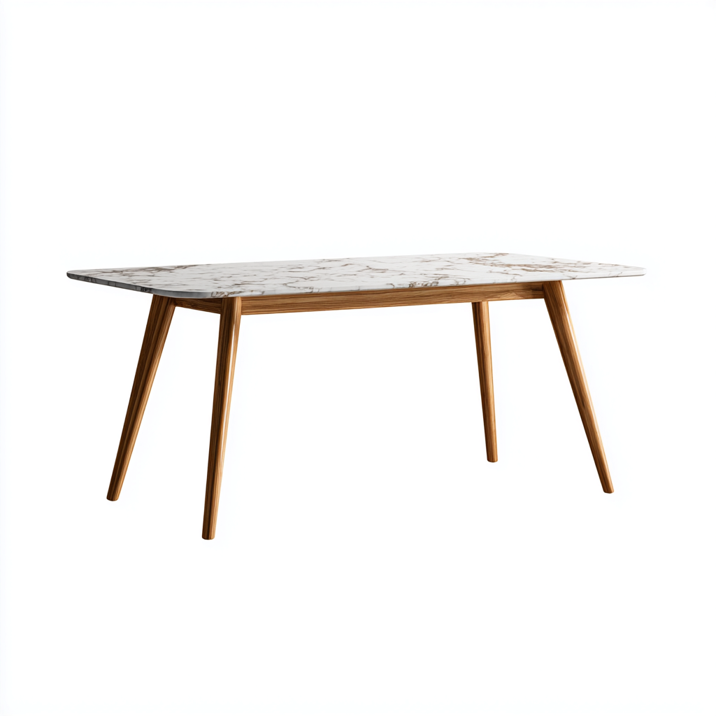 Outdoor Tables marble top wooden legs 180x90x75 cm - white-natural wood - modern outdoor dining-Havenmynest