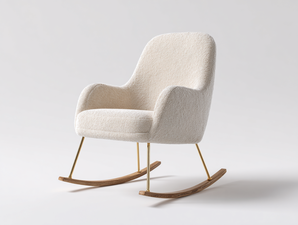 Rocking Chair Fabric Upholstery Wooden Rockers Metal Frame 74x86x98 cm - Cream - Modern Comfort Design-Havenmynest