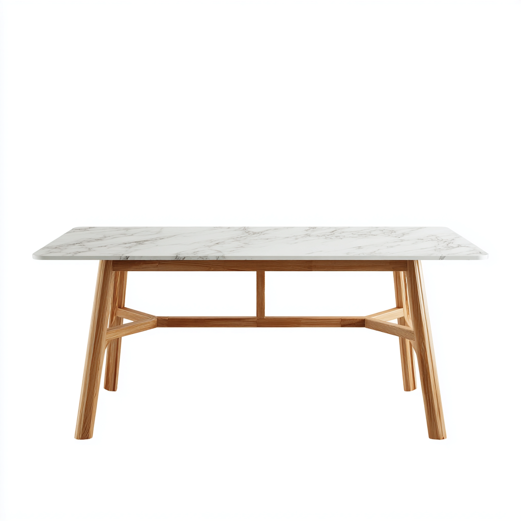 Outdoor Tables Stone Top Solid Wood Legs 180x90x75 cm - White-Natural - Modern Outdoor Dining Table-Havenmynest