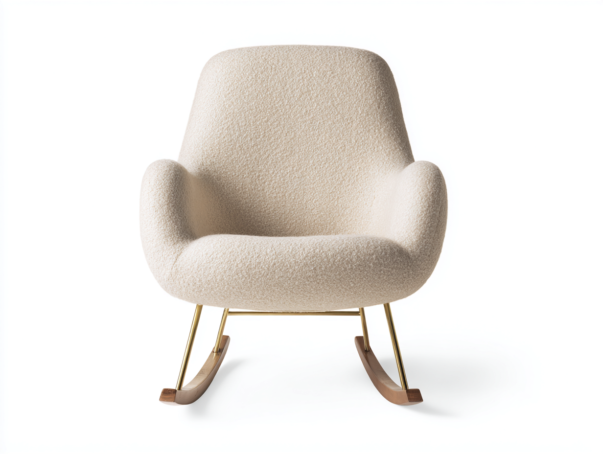 Rocking Chair fabric upholstery wood and metal base 80x85x95 cm - cream-gold - modern comfort rocking design-Havenmynest