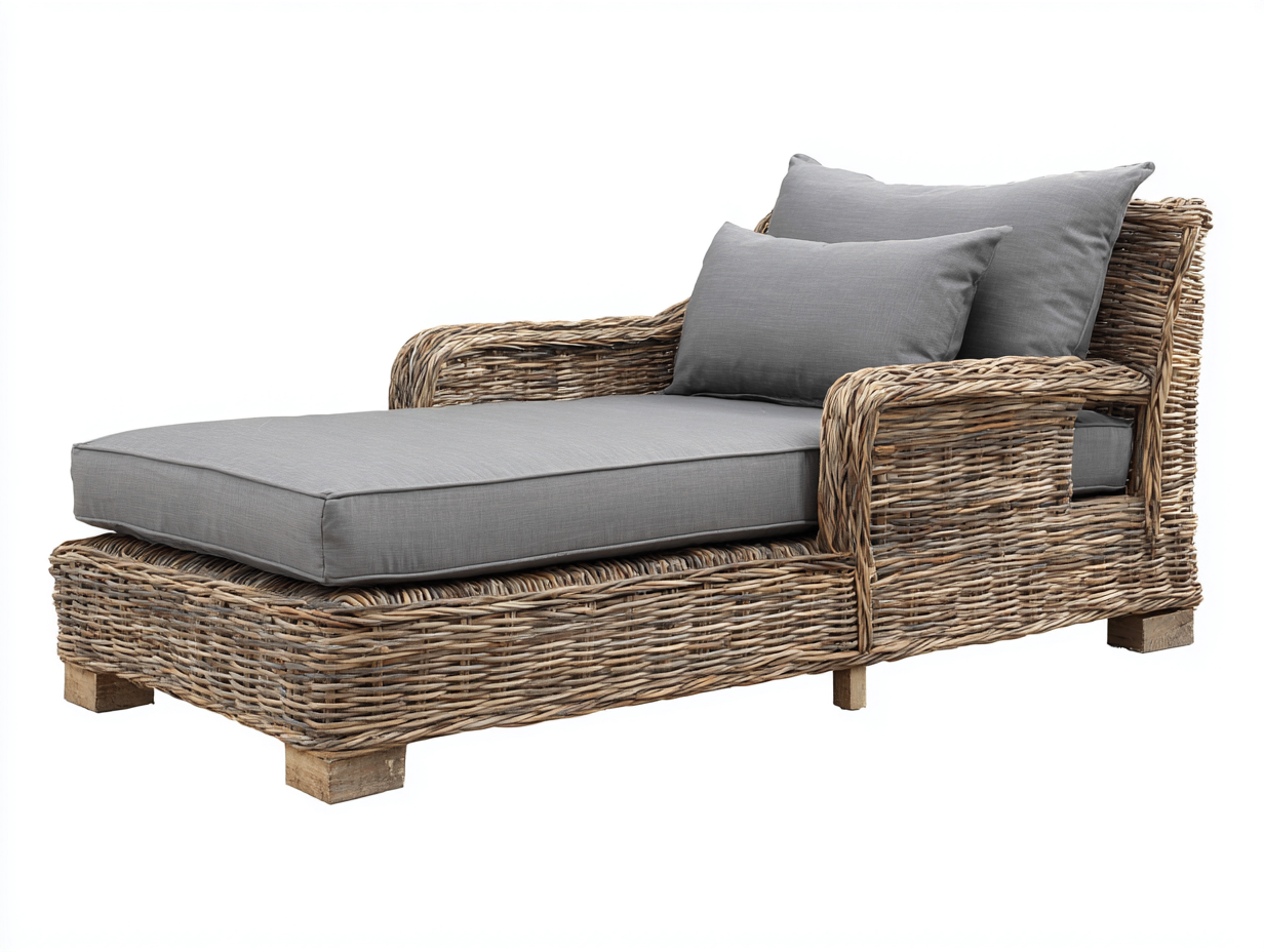 Outdoor Sun Loungers wicker chaise lounge with cushions 190x75x80 cm - natural-grey - outdoor relaxation design-Havenmynest