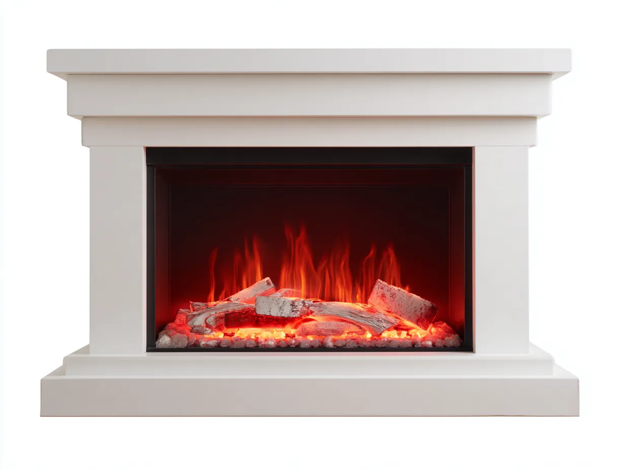 Electric Fireplaces-Wood-Metal-Glass-128x28x98 cm-White-Modern Mantel Style-Nestgetden