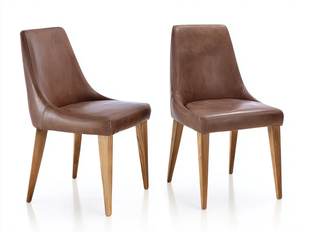 Dining Chair - PU Leather-Wood - 49x56x87 cm - Brown-Natural - Modern Style-Nestgetden