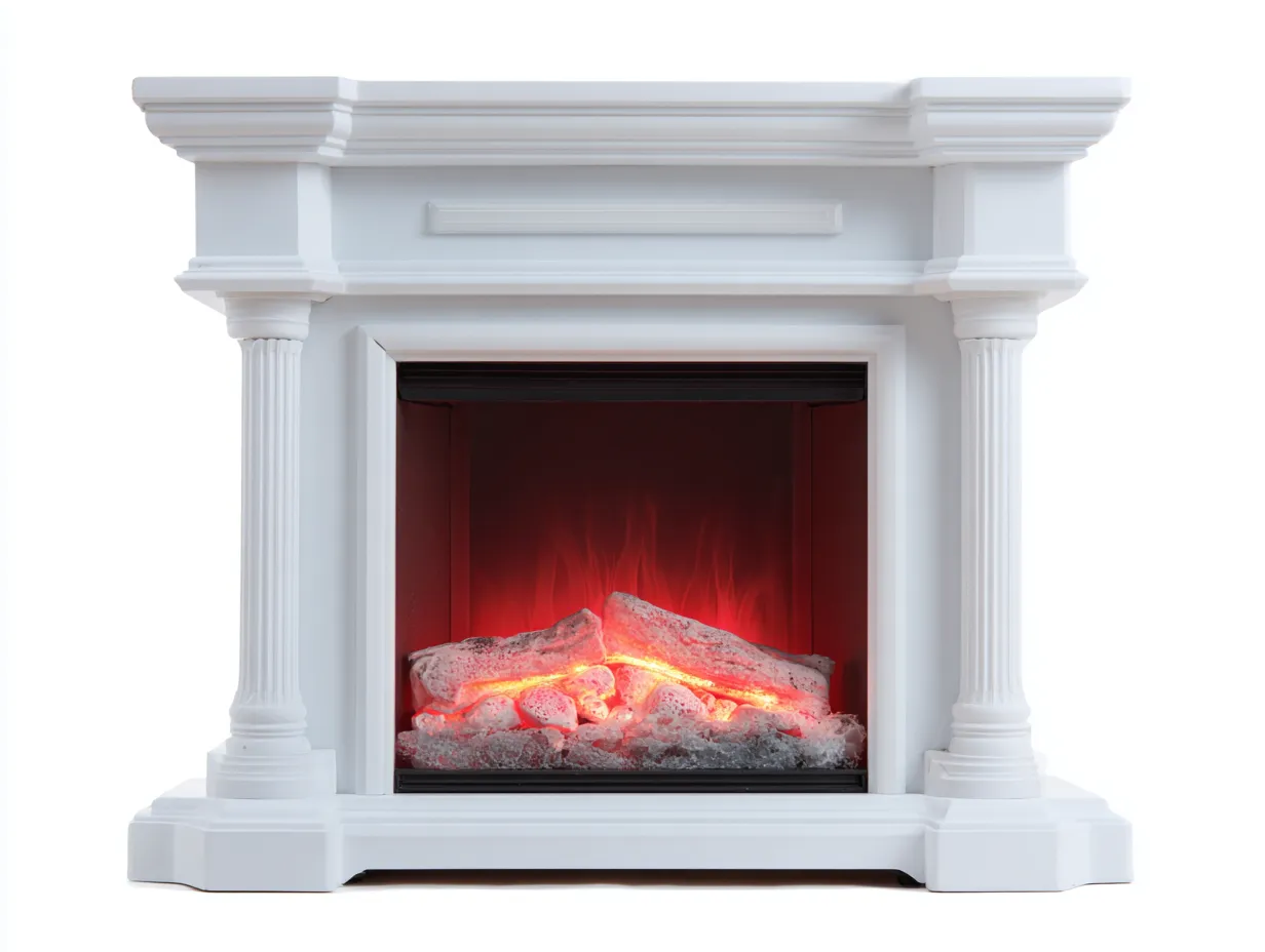 Electric Fireplaces-Wood-Metal-Glass-126x36x104 cm-White-Classic Column Mantel Style-Nestgetden