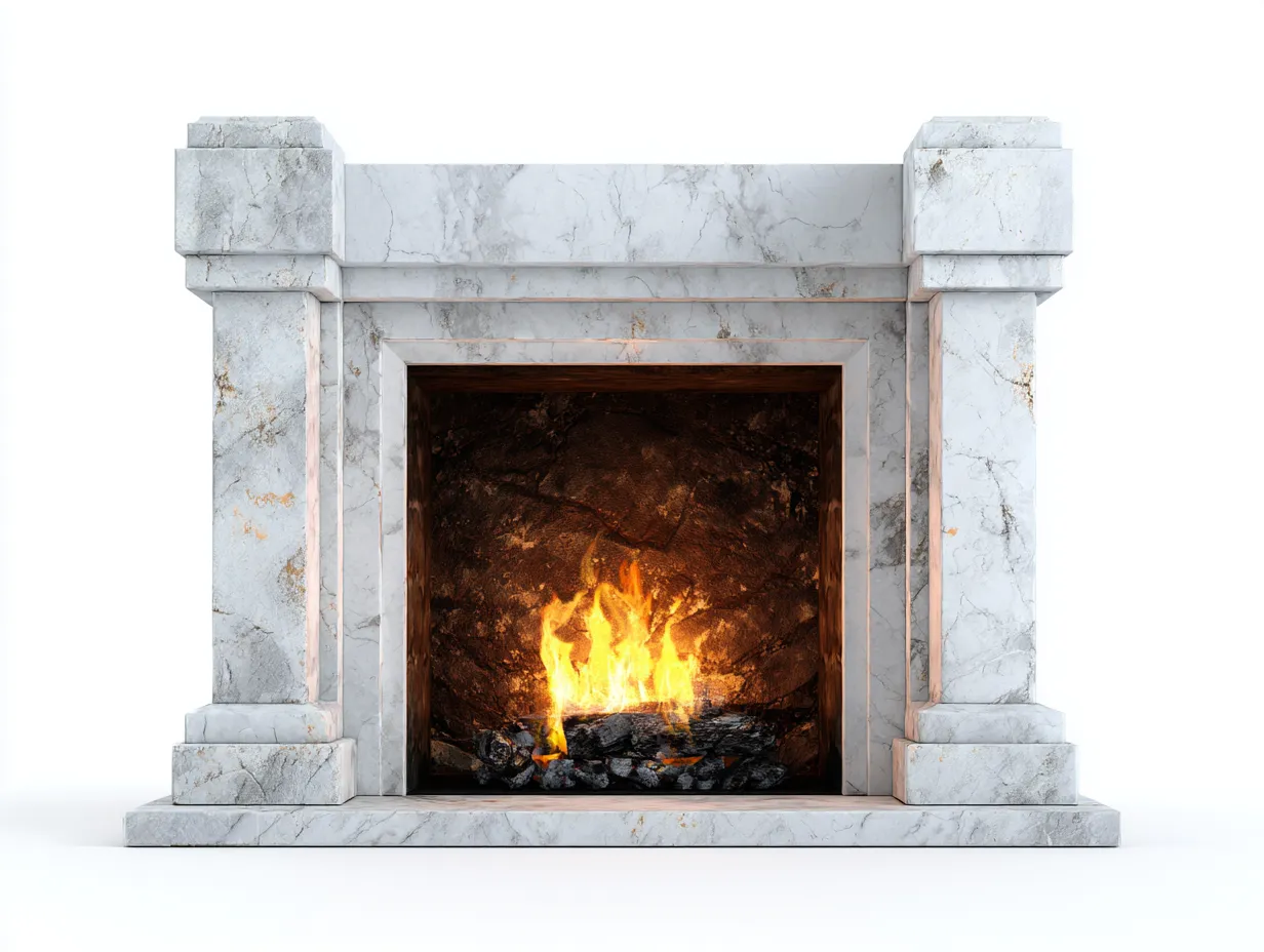 Electric Fireplaces-Stone-Metal-Glass-140x35x110 cm-Light Grey-Classic Stone Mantel Style-Nestgetden