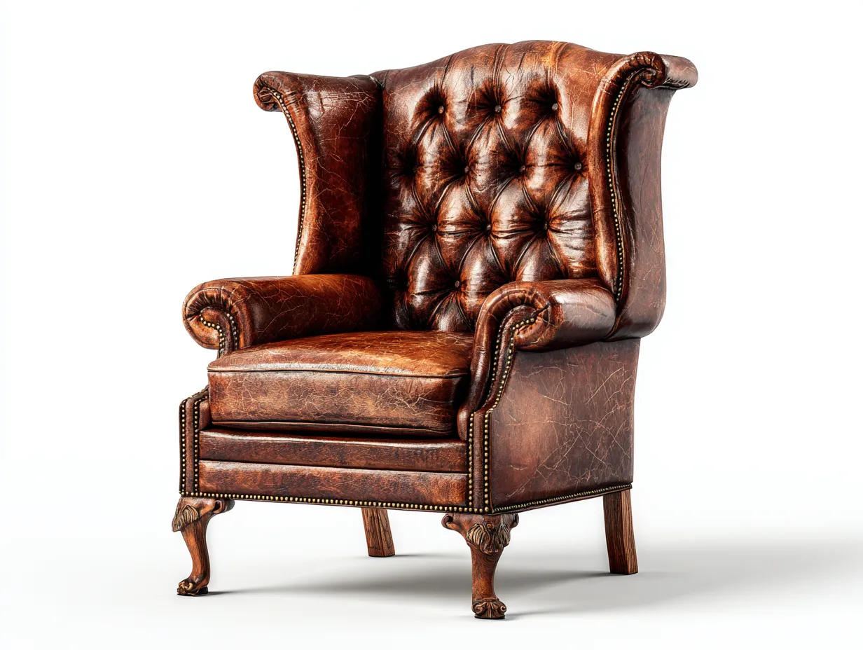 Wingback Armchair-Leather-Wood-82x88x108 cm-Brown-Classic Tufted Style-Nestgetden