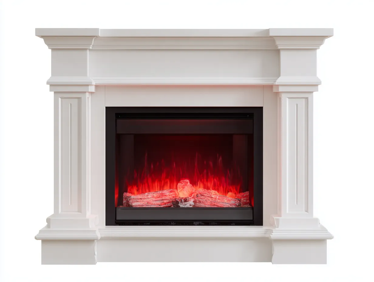 Electric Fireplaces-Wood-Metal-Glass-135x30x105 cm-White-Classic Mantel Style-Nestgetden