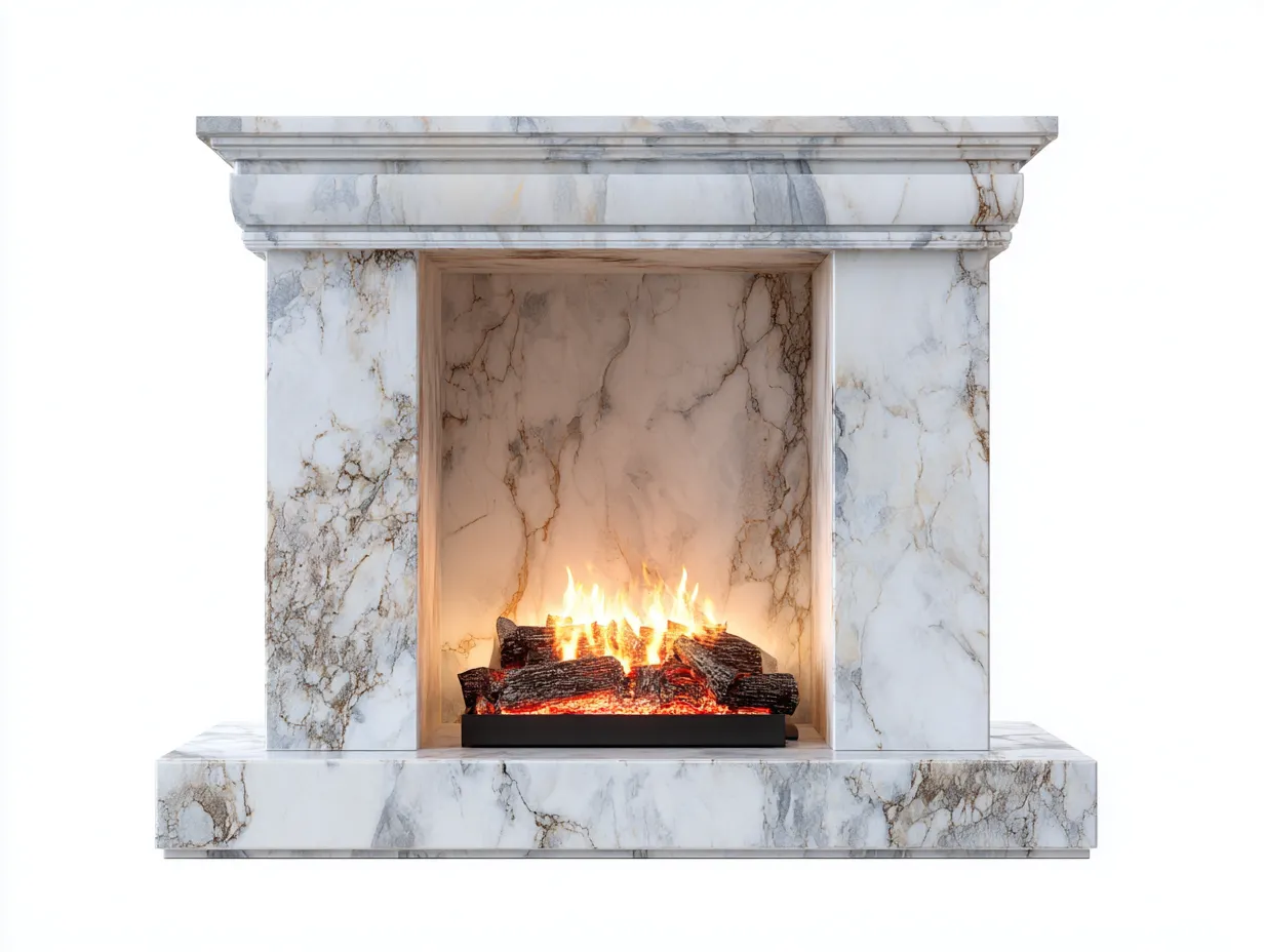 Electric Fireplaces-Stone-Metal-Glass-145x40x108 cm-White Grey-Classic Marble Mantel Style-Nestgetden