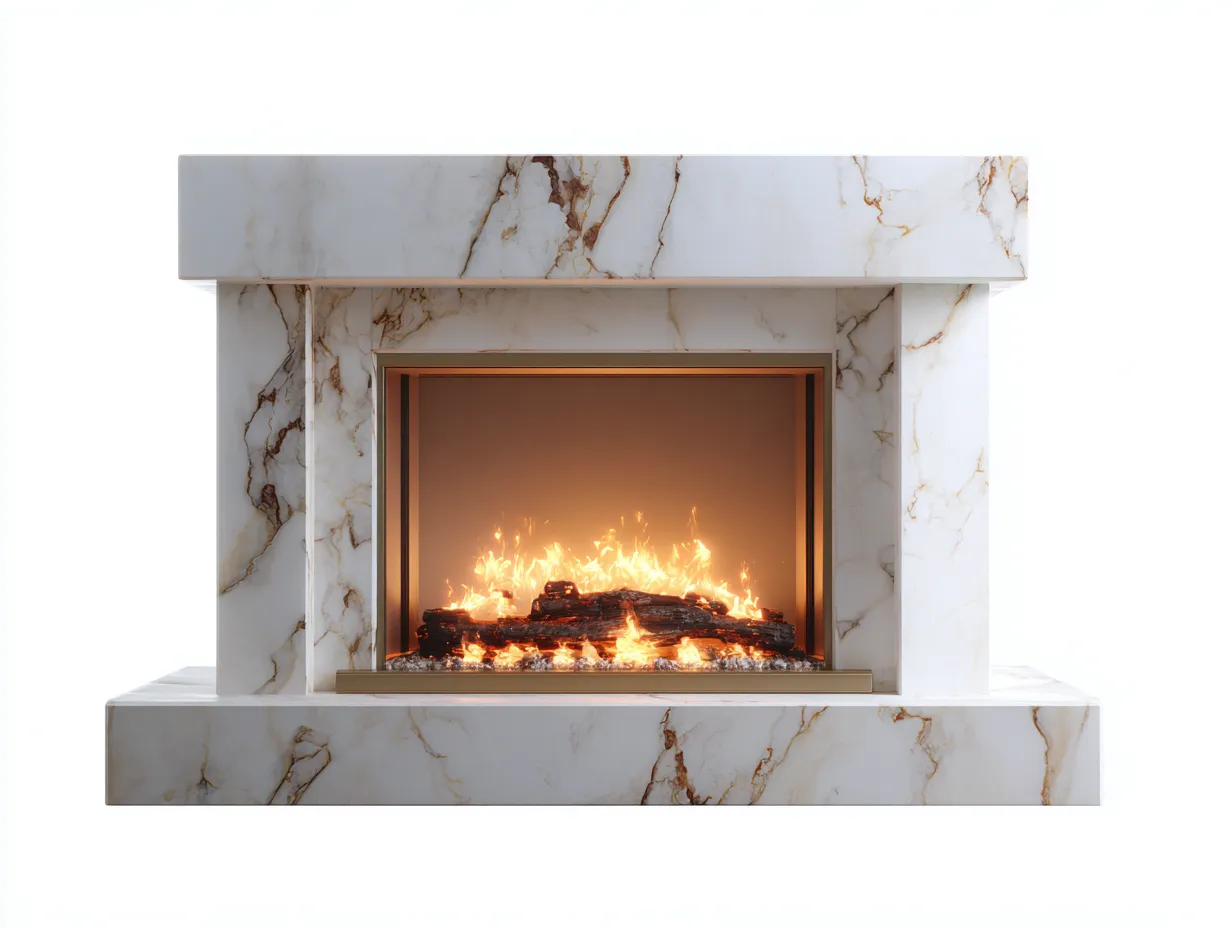 Electric Fireplaces-Stone-Metal-Glass-142x39x100 cm-White Gold-Modern Marble Mantel Style-Nestgetden