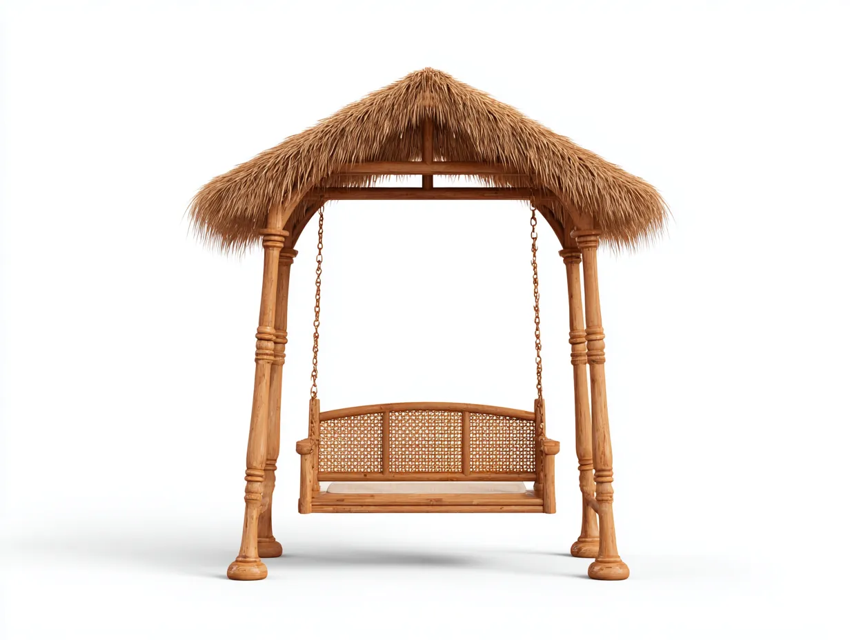 Garden Swing Seat-Solid Wood-Rattan-210 x 130 x 210 cm-Natural-Resort Tropical Style-Sofamyhub