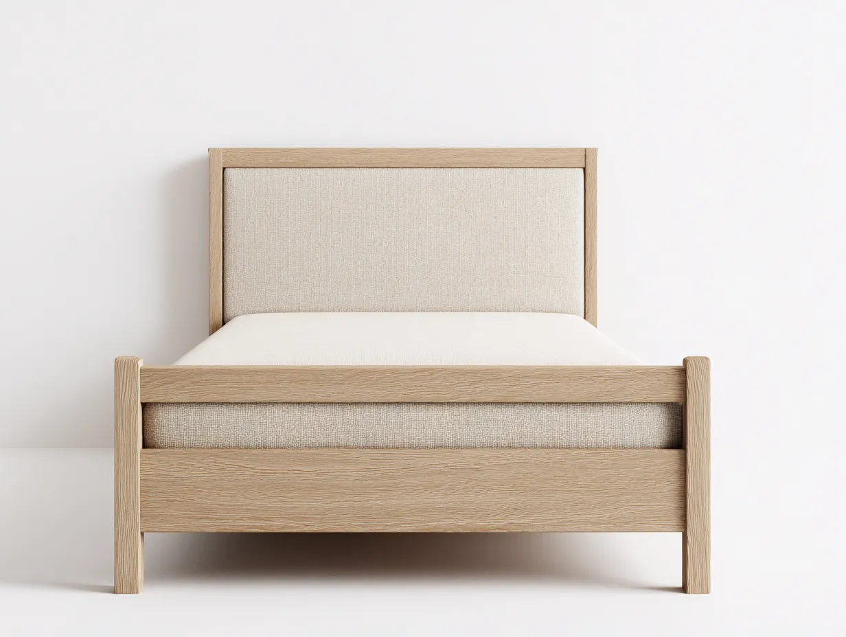 Single Beds - Wood-Fabric - 200x100x95 cm - Natural Wood-Beige - Modern Minimalist-Sofamyhub