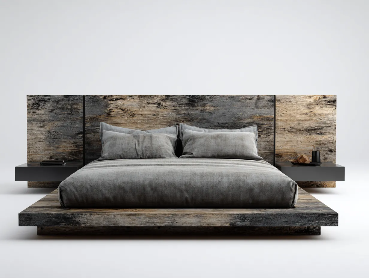 Double Beds - Wood - 220x160x98 cm - Rustic Grey - Industrial Modern-Sofamyhub