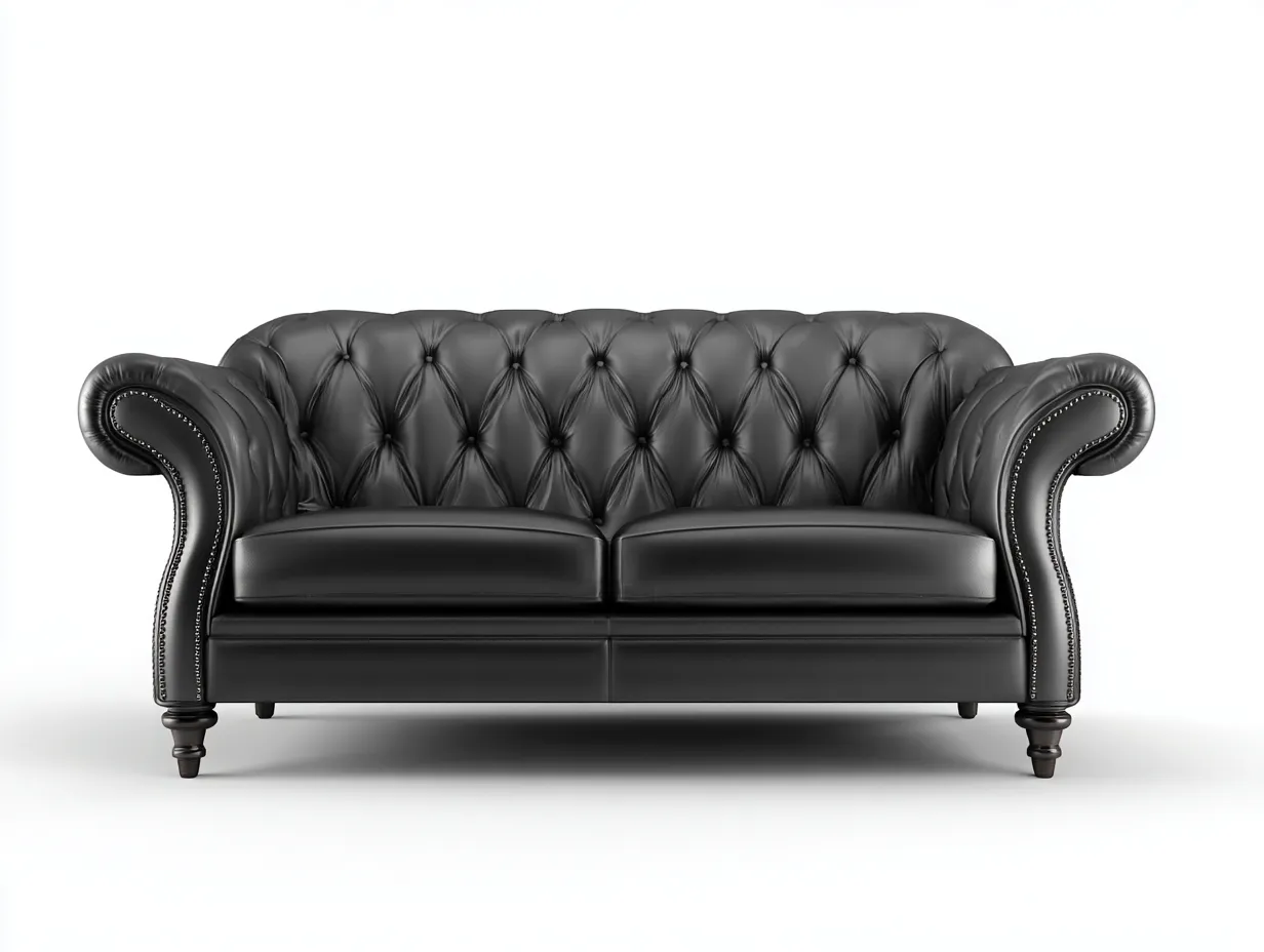 2 Seater Sofa - Leather-Wood - 198 x 94 x 87 cm - Black - Classic-Nestgethut