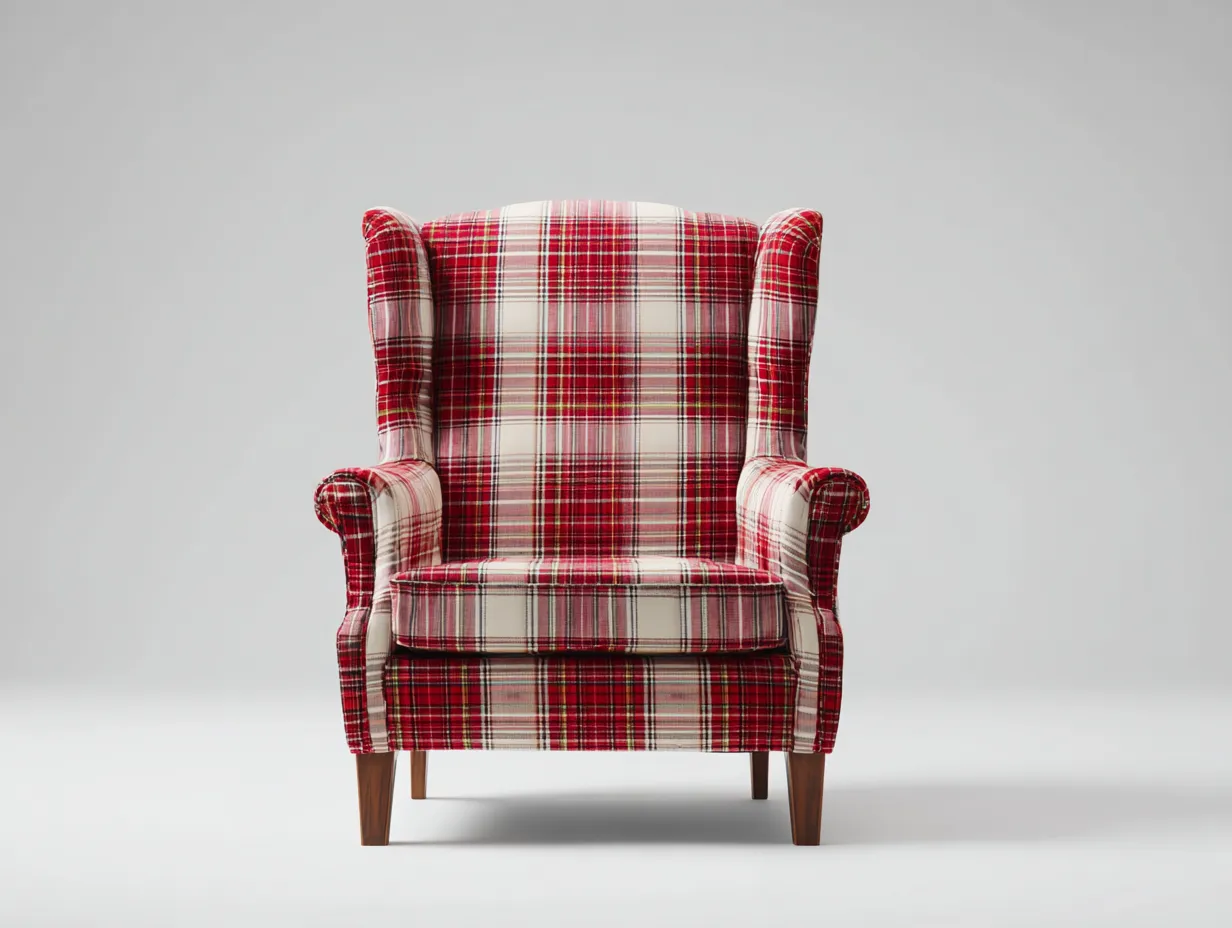 Armchairs-Fabric-Wood-78x82x106 cm-Red-White-Classic Plaid Accent-Nestgethut