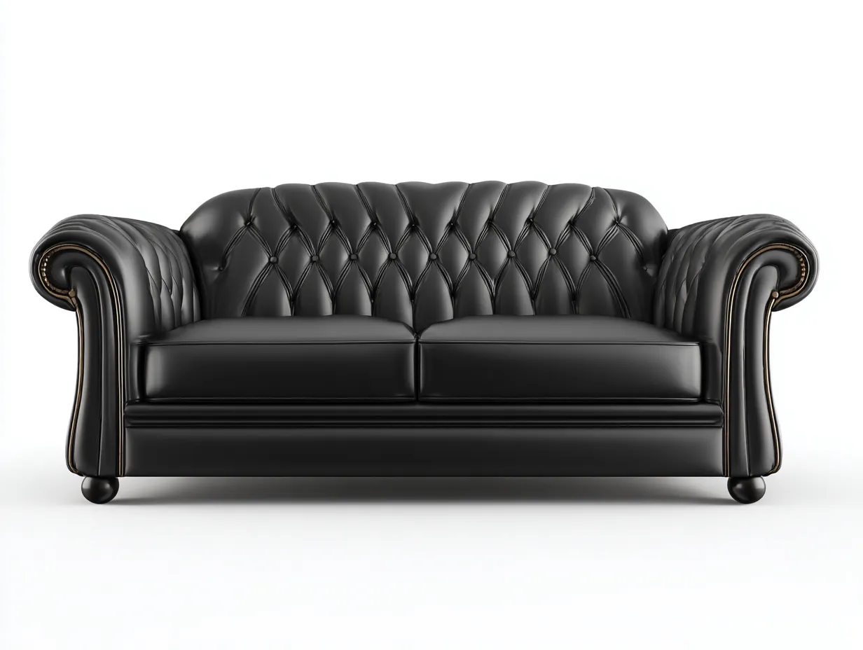 2 Seater Sofa - Leather-Wood - 200 x 95 x 88 cm - Black - Classic-Nestgethut