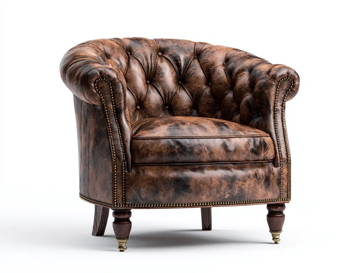 Armchairs-Leather-Wood-96x94x90 cm-Brown-Vintage Tufted Club Style-Nestgethut