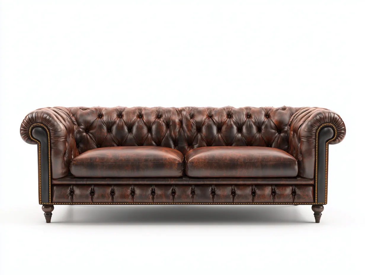 2 Seater Sofa - Leather-Wood - 206 x 98 x 90 cm - Brown - Classic-Nestgethut