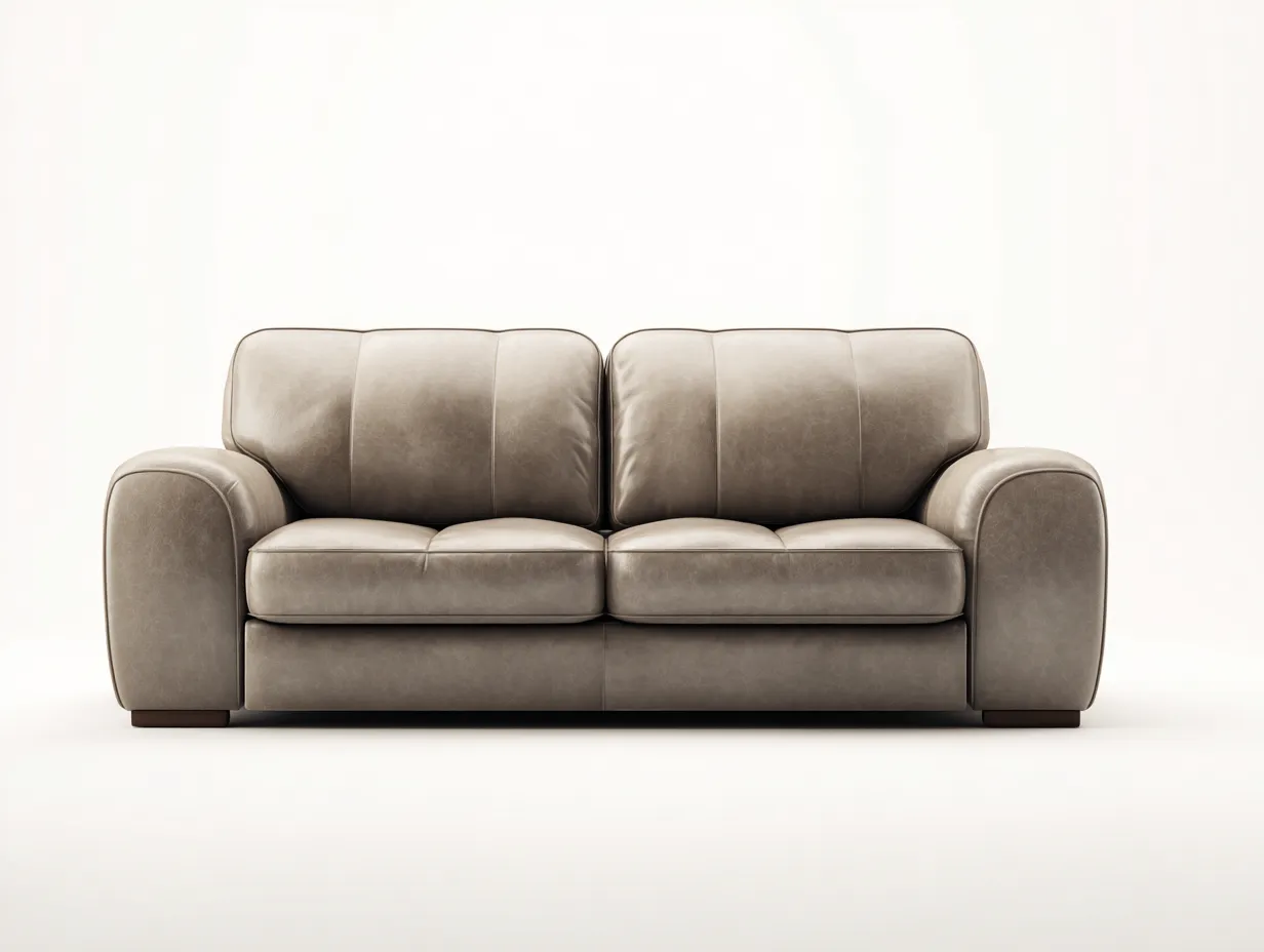 2 Seater Sofa - Leather-Wood - 195 x 92 x 84 cm - Beige - Contemporary-Nestgethut