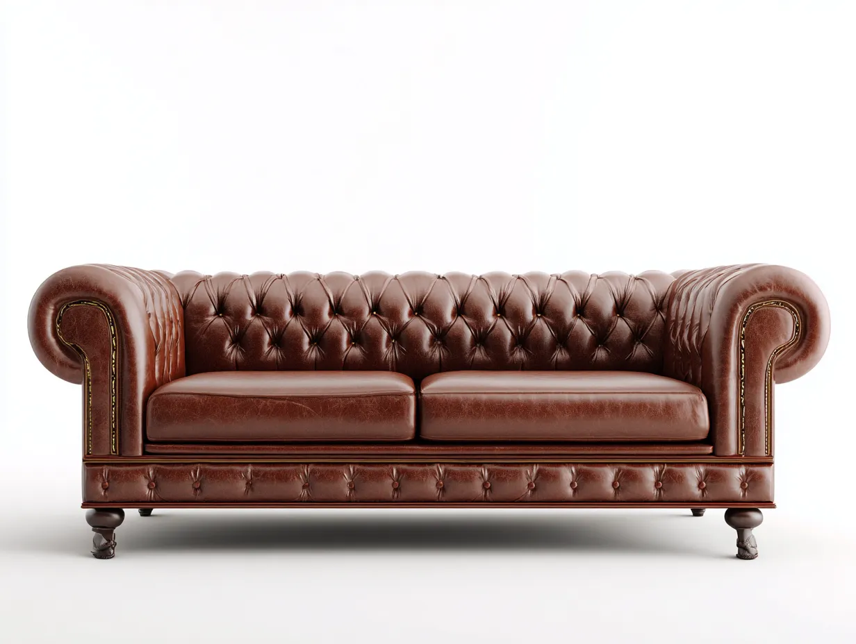 2 Seater Sofa - Leather-Wood - 204 x 97 x 89 cm - Brown - Classic-Nestgethut