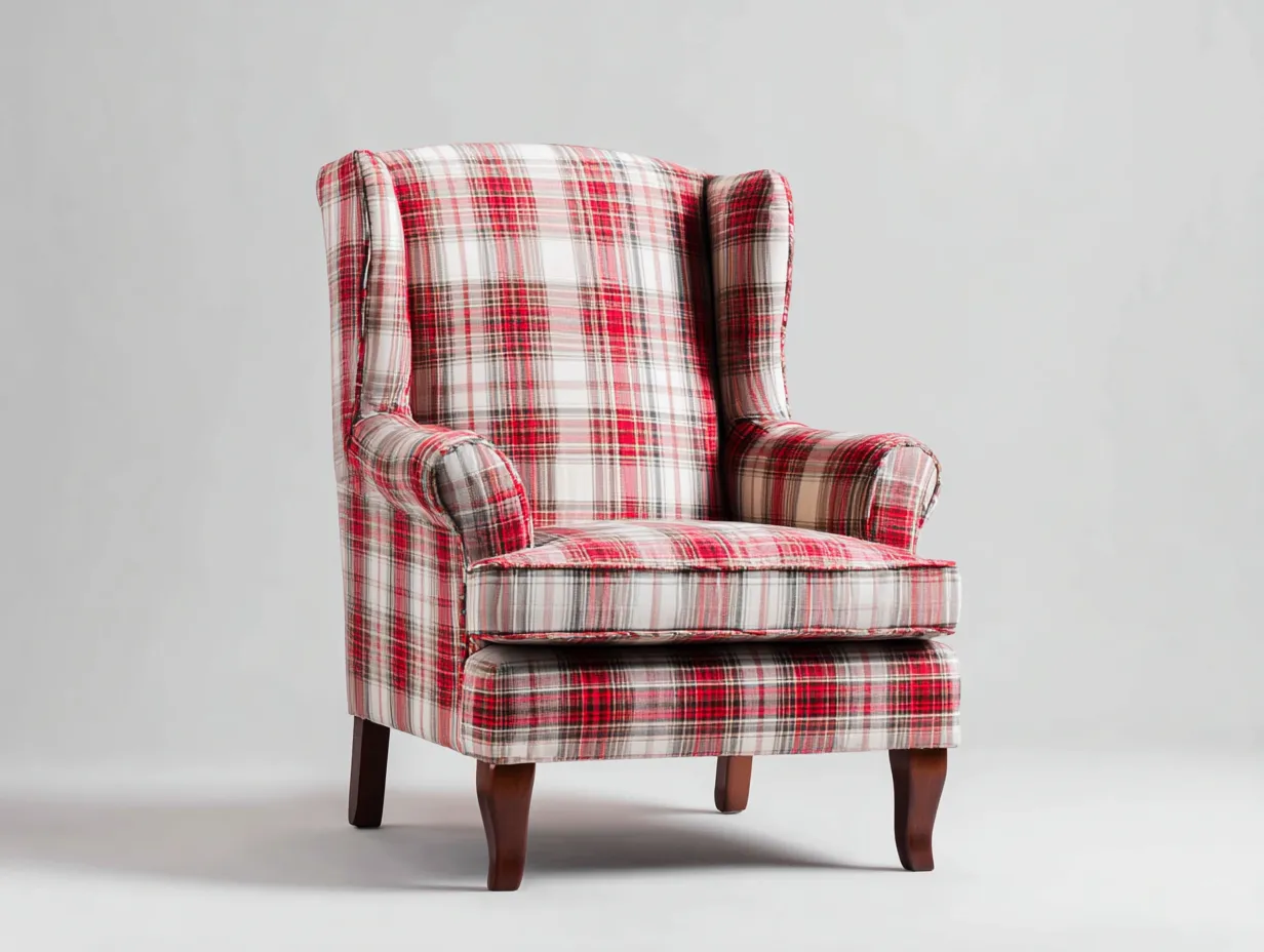 Armchairs-Fabric-Wood-74x83x104 cm-Red-White-Classic Tartan Accent-Nestgethut