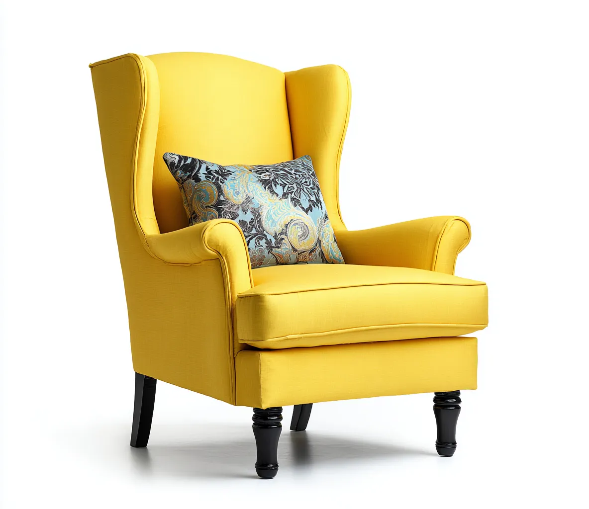 Fabric Armchairs - Fabric-Wood - 74x83x104 cm - Yellow - Wingback Classic Style-Casauphome