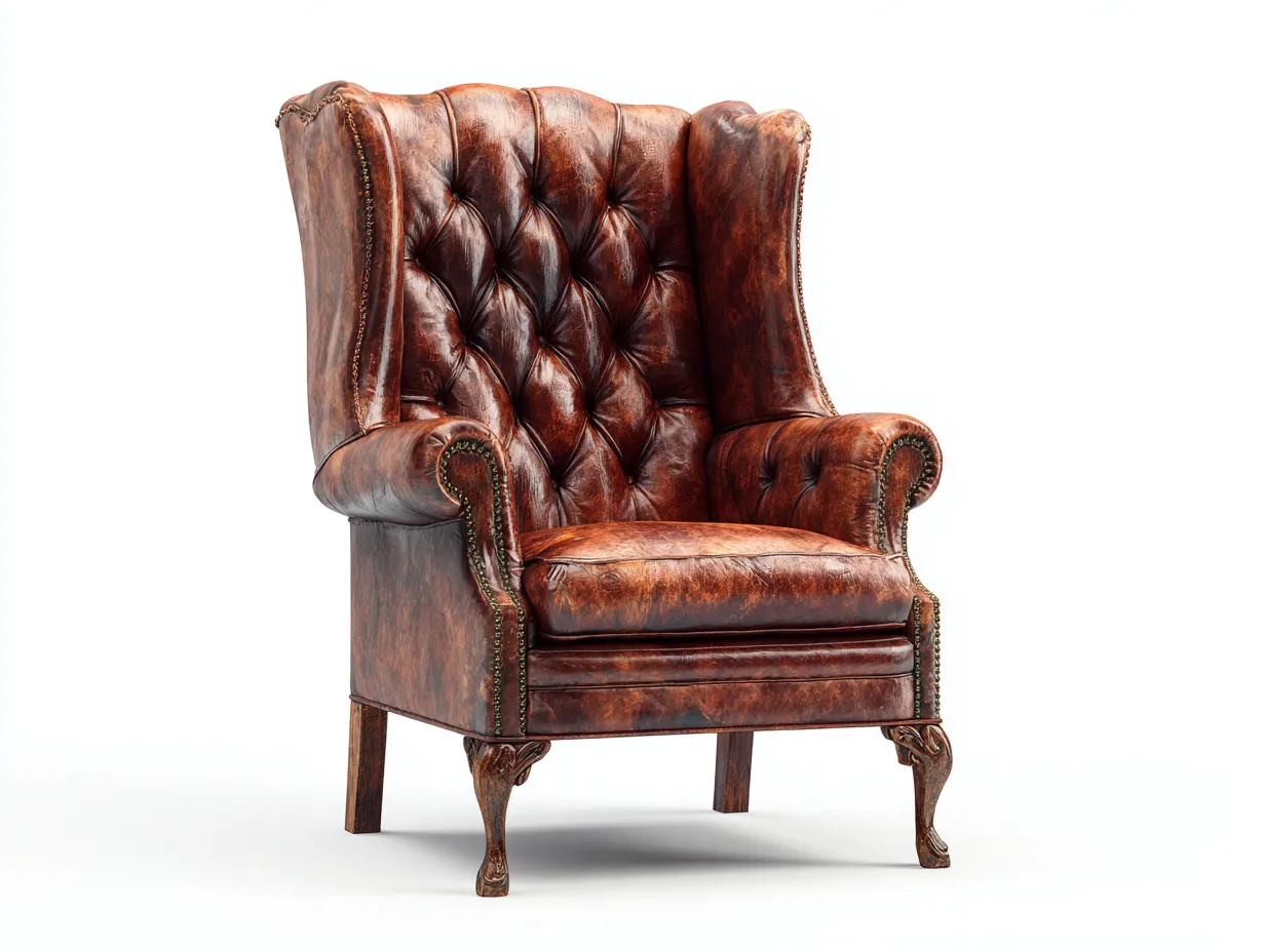 Leather Armchairs - Leather-Wood - 90x95x108 cm - Brown - Vintage Wingback Style-Casauphome