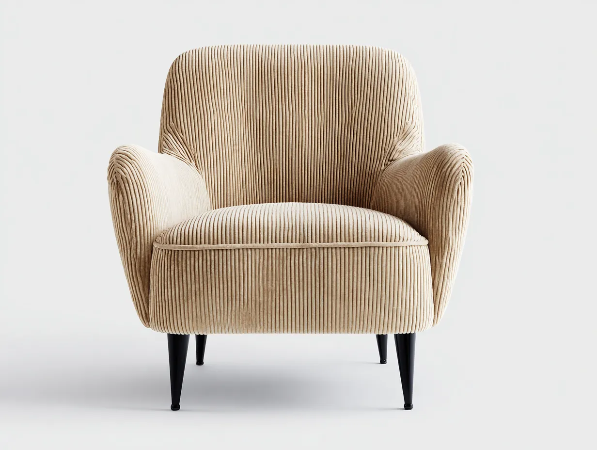 Fabric Armchairs - Corduroy-Wood - 88x85x79 cm - Beige - Modern Lounge Style-Casauphome