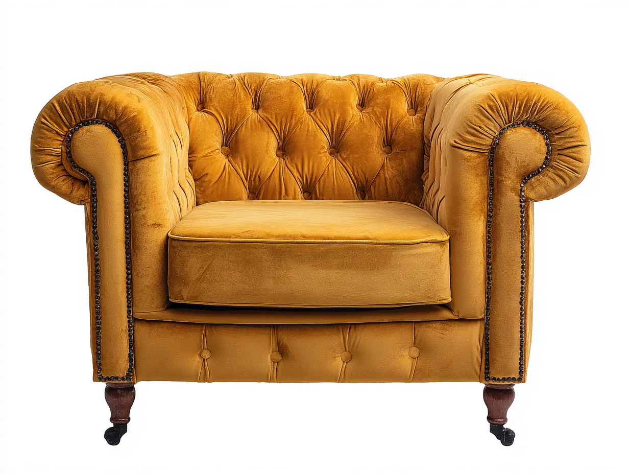 Fabric Armchairs - Velvet-Wood - 92x88x76 cm - Mustard Yellow - Chesterfield Classic Style-Casauphome