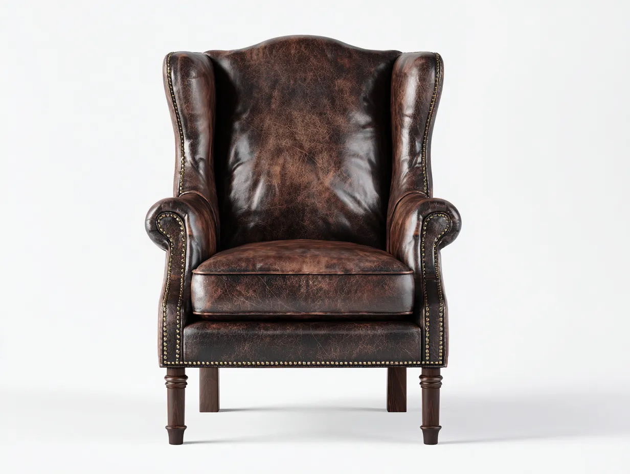 Leather Armchairs - Leather-Wood - 87x91x101 cm - Brown - Vintage Classic Style-Casauphome