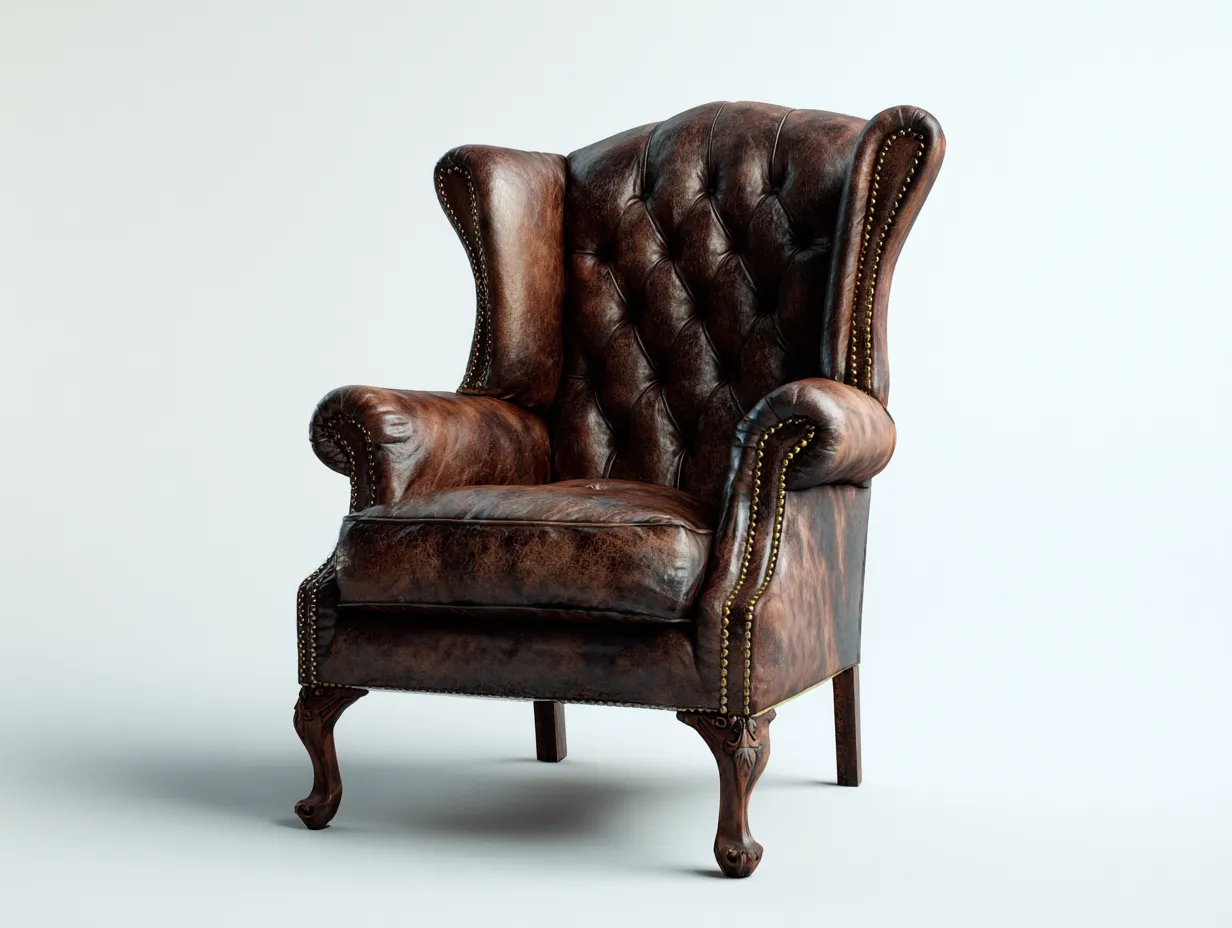 Leather Armchairs-Leather-Wood-90x88x109 cm-brown-classic wingback design-Casauphome