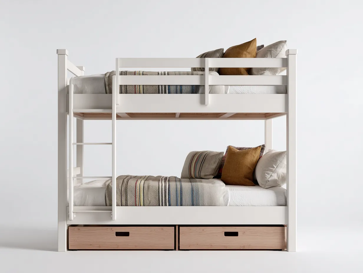 Bunk Beds - Wood - 205x105x170 cm - White-Natural - Modern Storage Style-Casauphome