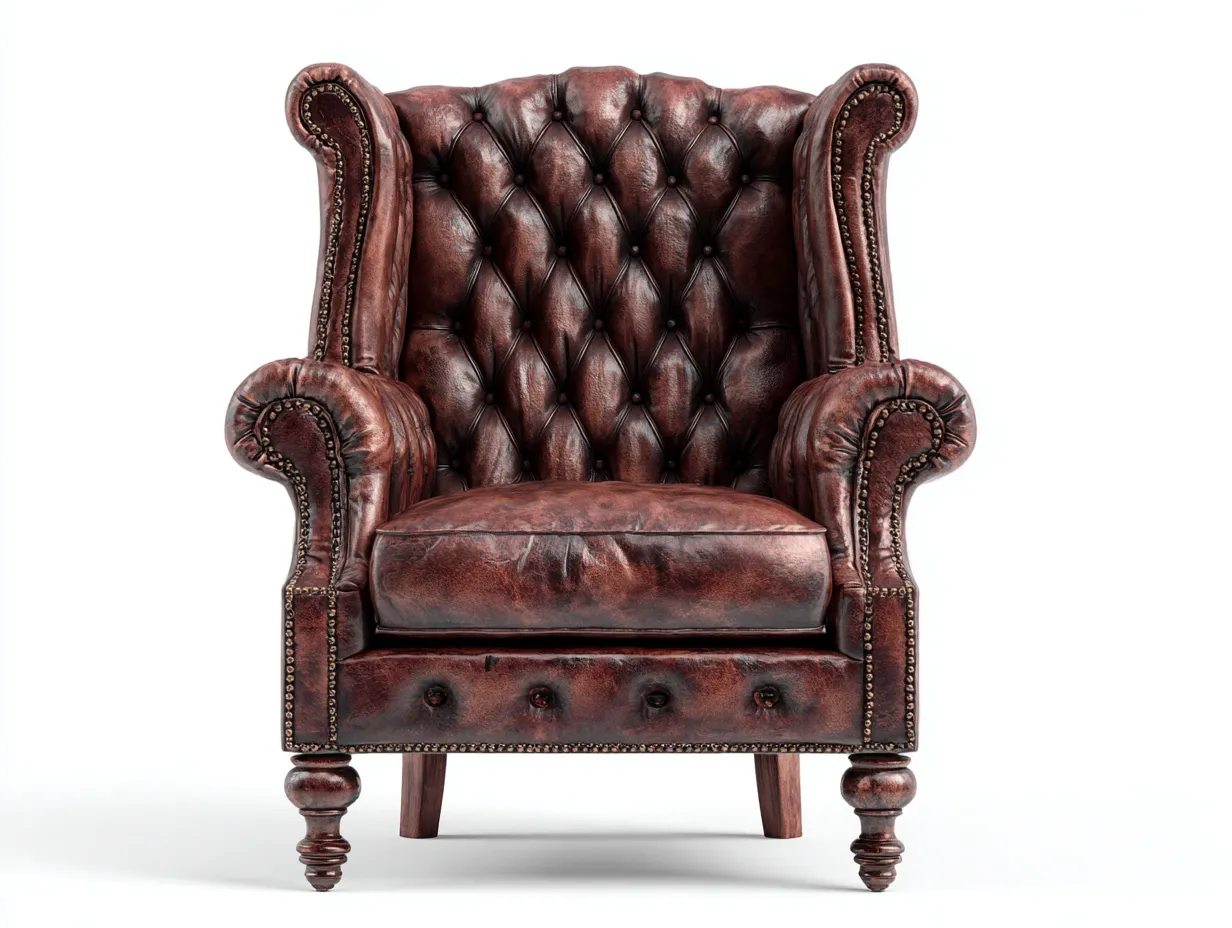 Leather Armchairs - Leather-Wood - 92x94x102 cm - Brown - Classic Chesterfield Style-Casauphome